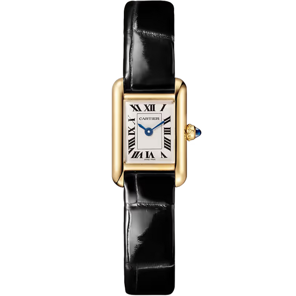 Cartier Tank White Dial Louis Mini Model Yellow Gold Leather Bracelet 24mm