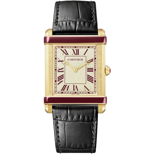 Cartier Tank Silver Dial Chinoise China Edition Yellow Gold Leather Bracelet 40mm