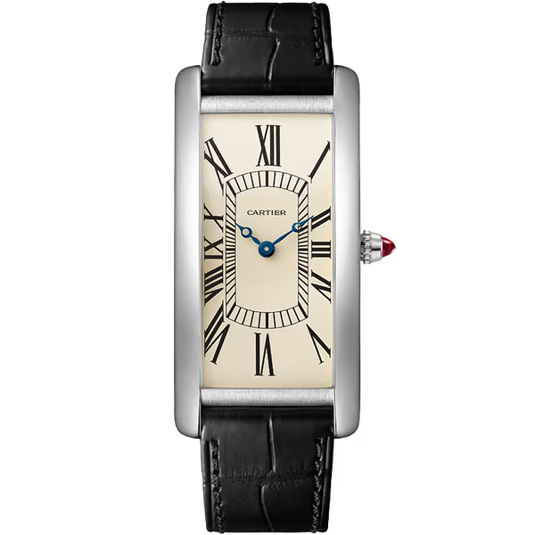 Cartier Tank Beige Dial Cintree Platinum Leather Bracelet 46mm