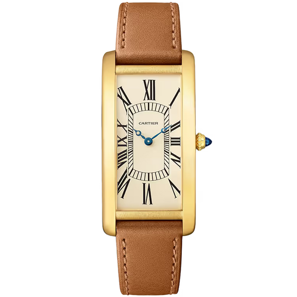 Cartier Tank Beige Dial Cintree Yellow Gold Leather Bracelet 46mm