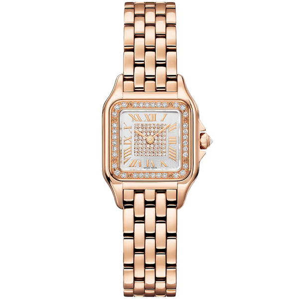 Cartier Panthere Silver Dial Small Model Rose Gold Diamond Bezel 22mm