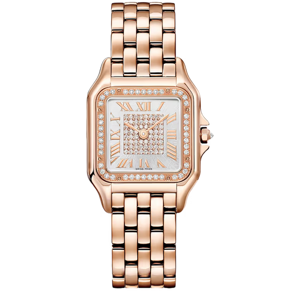 Cartier Panthere Silver Dial Medium Model Rose Gold Diamond Bezel 37mm