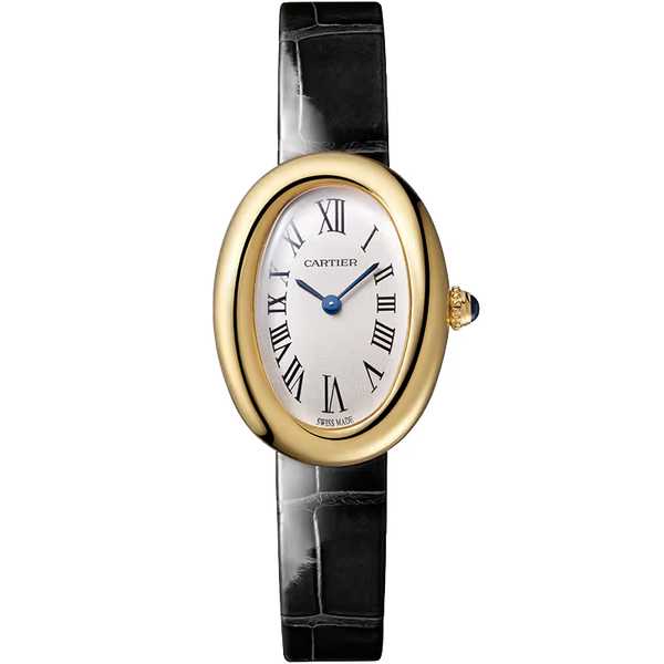 Cartier Baignoire White Dial Small Model Yellow Gold Leather Bracelet 31mm