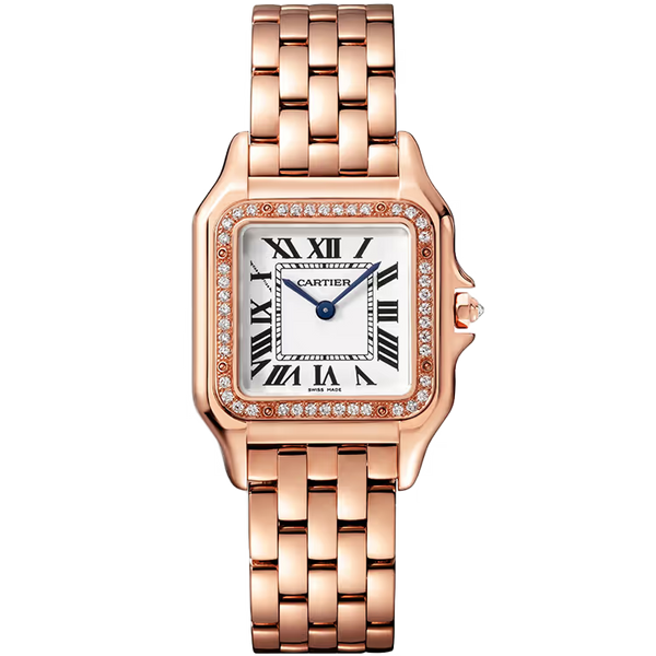 Cartier Panthere White Dial Medium Model Rose Gold Diamond Bezel 27mm