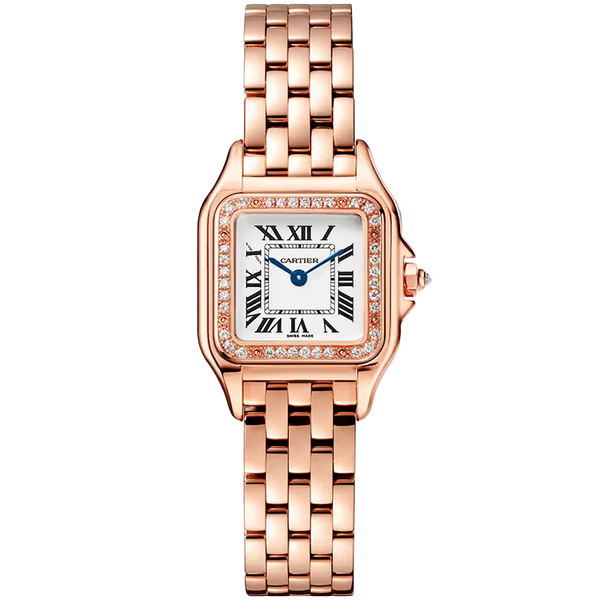 Cartier Panthere White Dial Small Model Rose Gold Diamond Bezel 22mm