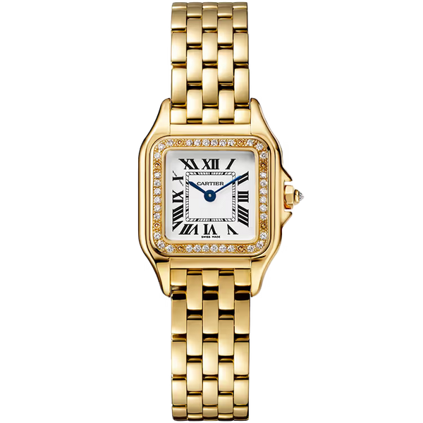Cartier Panthere White Dial Small Model Yellow Gold Diamond Bezel 22mm