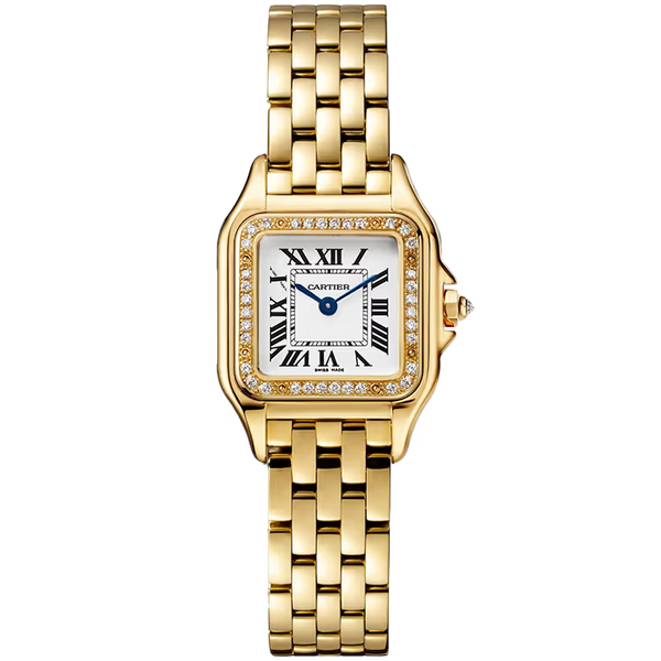 Cartier Panthere White Dial Small Model Yellow Gold Diamond Bezel 22mm