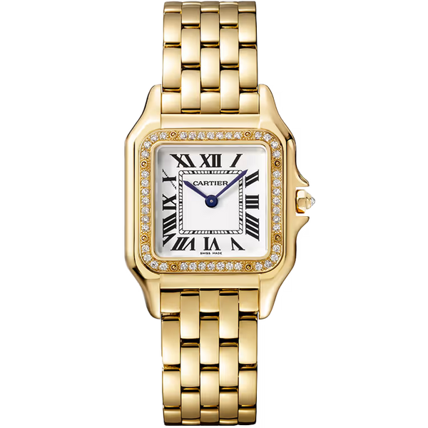 Cartier Panthere White Dial Medium Model Yellow Gold Diamond Bezel 27mm