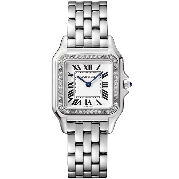 Cartier Panthere White Dial Medium Model Stainless Steel Diamond Bezel 37mm