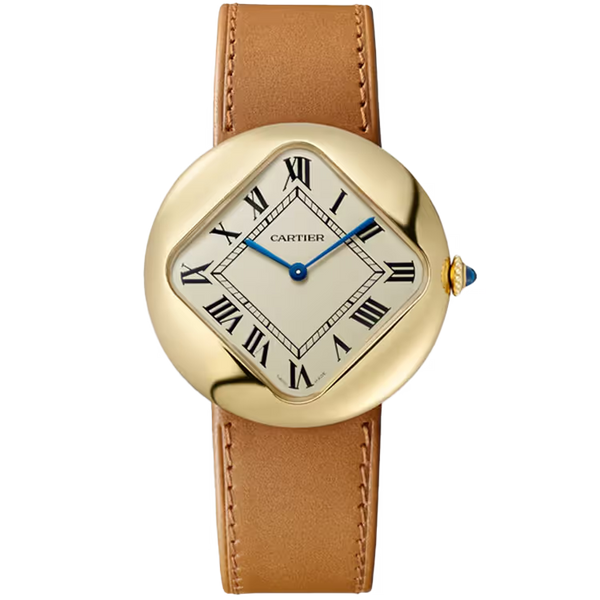 Cartier Pebble-Shaped Beige Dial Yellow Gold Leather Bracelet 36mm - Limited 150