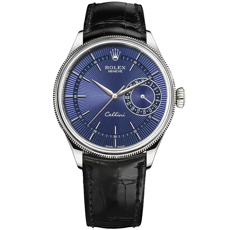 Rolex Cellini Blue Dial White Gold Black Leather Strap 39mm - Image 1