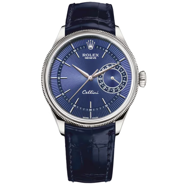 Rolex Cellini Blue Dial White Gold Blue Leather Strap 39mm