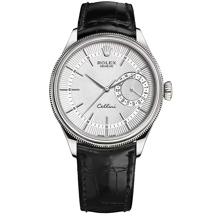 Rolex Cellini Silver Dial White Gold Black Leather Strap 39mm - Image 1