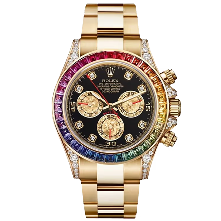 Rolex Daytona Black Dial Chronograph Yellow Gold Diamond Bezel Oyster Bracelet 40mm - Image 1
