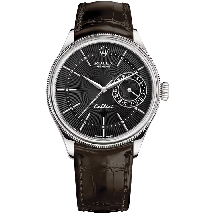 Rolex Cellini Black Dial White Gold Chocolate Leather Strap 39mm - Image 1