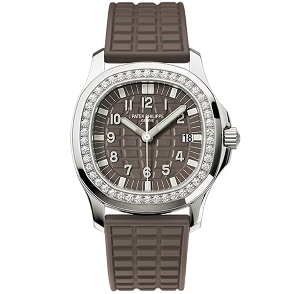 Patek Philippe Aquanaut Luce Chocolate Dial Quartz Stainless Steel Diamond Bezel Rubber Strap 36mm