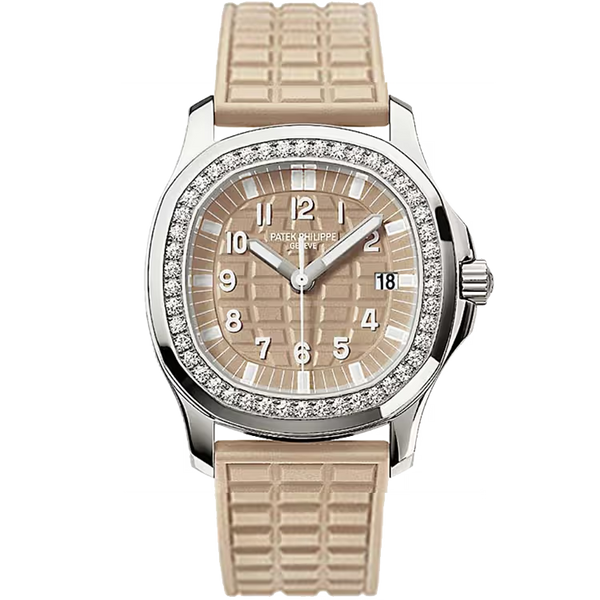 Patek Philippe Aquanaut Luce Beige Dial Quartz Stainless Steel Diamond Bezel Rubber Strap 36mm
