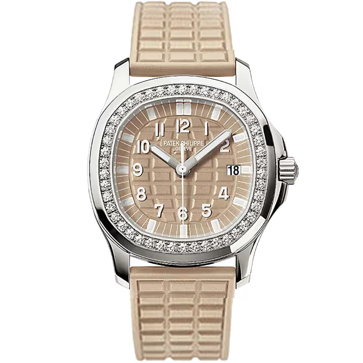 Patek Philippe Aquanaut Luce Beige Dial Quartz Stainless Steel Diamond Bezel Rubber Strap 36mm - Image 1