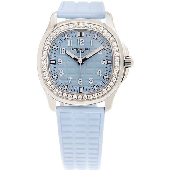 Patek Philippe Aquanaut Luce Light Blue Dial Quartz Stainless Steel Diamond Bezel Rubber Strap 36mm