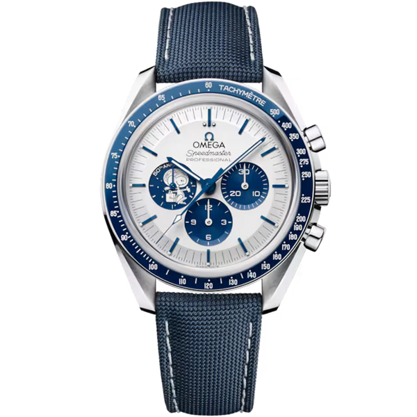 Omega Speedmaster White Dial Snoopy Chronograph Stainless Steel Fabric Strap 42mm