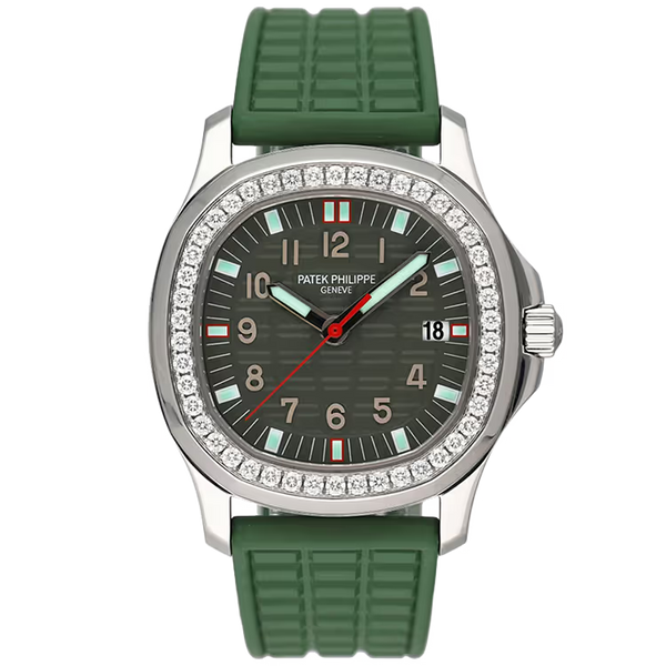 Patek Philippe Aquanaut Luce Green Dial Quartz Stainless Steel Diamond Bezel Rubber Strap 36mm