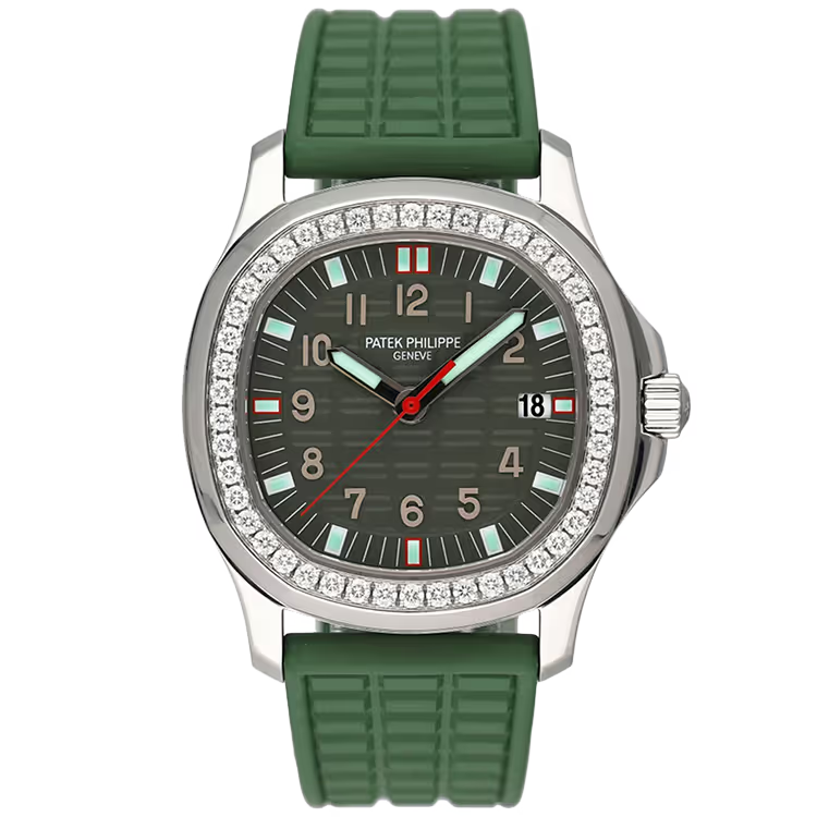 Patek Philippe Aquanaut Luce Green Dial Quartz Stainless Steel Diamond Bezel Rubber Strap 36mm - Image 1