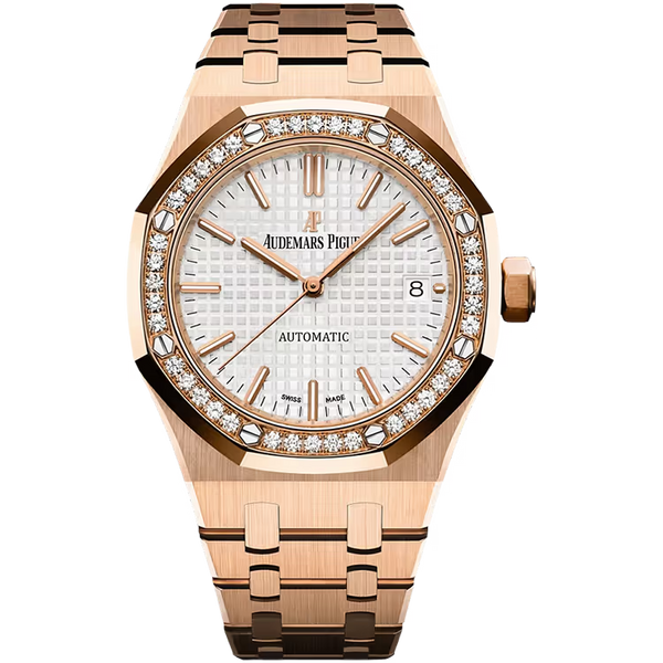 Audemars Piguet Royal Oak White Dial Rose Gold Diamond Bezel 37mm
