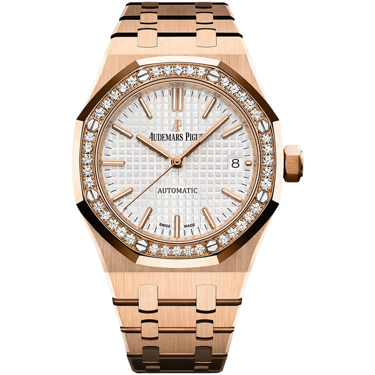 Audemars Piguet Royal Oak White Dial Rose Gold Diamond Bezel 37mm - Image 1