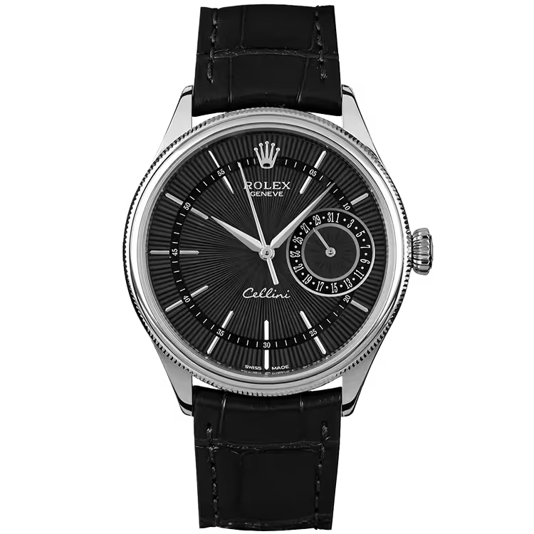 Rolex Cellini Black Dial White Gold Black Leather Strap 39mm - Image 1
