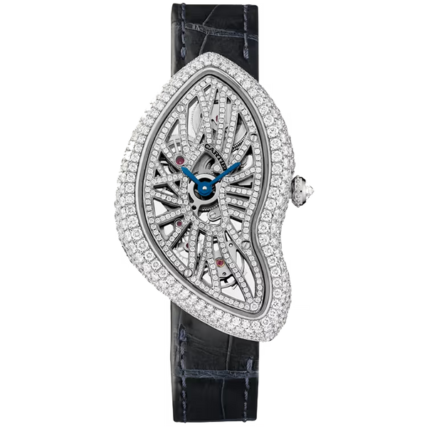 Cartier Crash Skeleton Dial Platinum Diamond Bezel Leather Bracelet 45mm- Limited 67