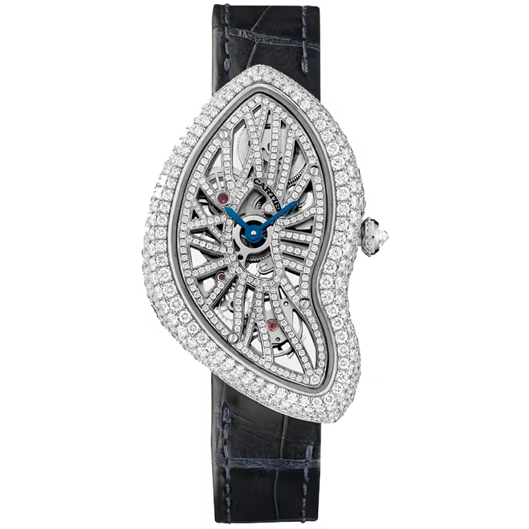 Cartier Crash Skeleton Dial Platinum Diamond Bezel Leather Bracelet 45mm- Limited 67 - Image 1