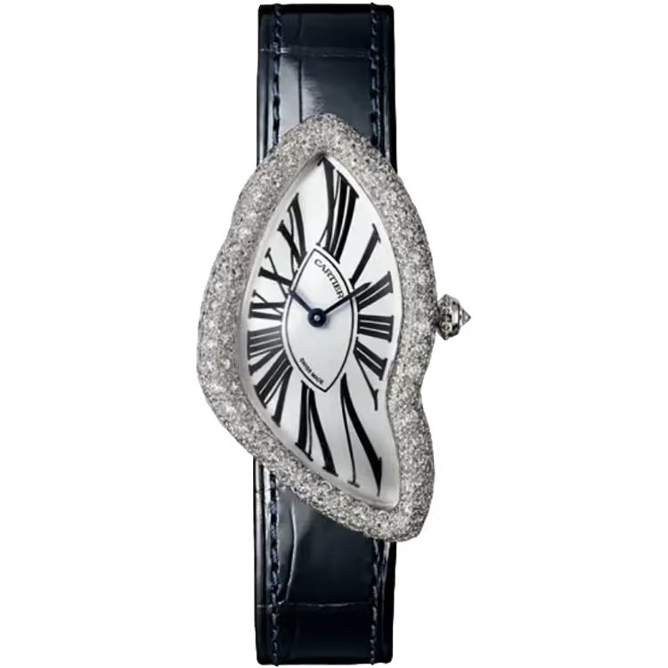 Cartier Crash Silver Dial White Gold Diamond Bezel Leather Bracelet 42mm - Image 1