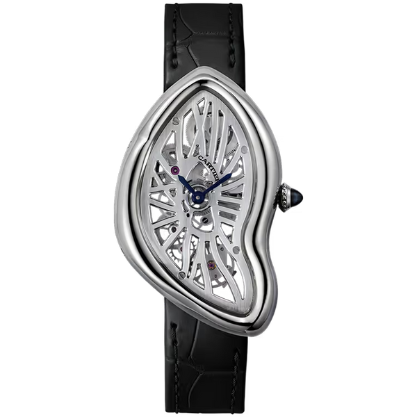 Cartier Crash Skeleton Dial Platinum Leather Bracelet 28mm - Limited 67