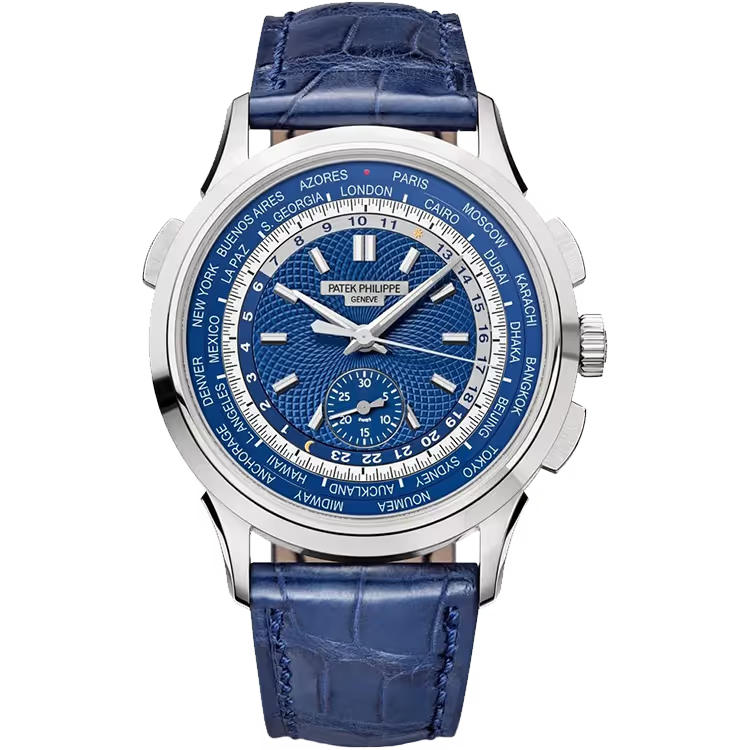 Patek Philippe Complications Blue Dial World Time Annual Calendar Chronograph White Gold Leather Strap 40mm - Image 1