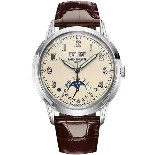 Patek Philippe Grand Complications Beige Dial Perpetual Calendar White Gold Leather Strap 40mm