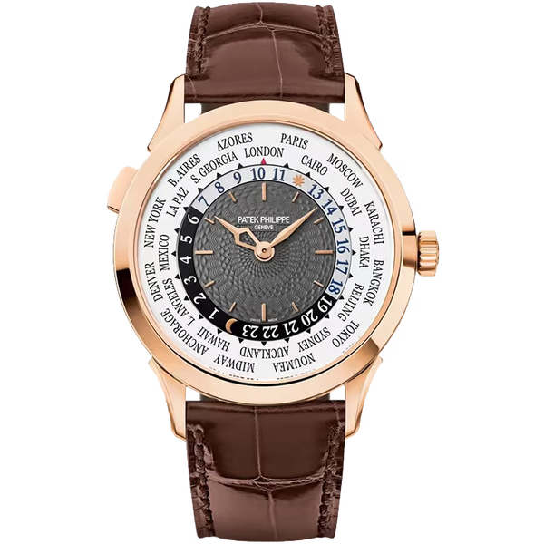 Patek Philippe Complications White Dial World Time Rose Gold Leather Strap 39mm