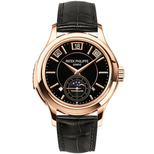 Patek Philippe Grand Complications Black Dial Minute Repeater Tourbillon Perpetual Calendar Rose Gold Leather Strap 41mm