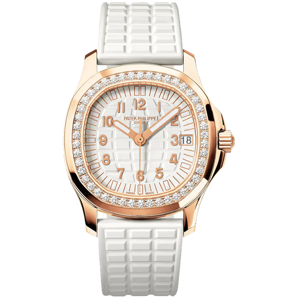 Patek Philippe Aquanaut Luce White Dial Rose Gold Diamond Bezel Rubber Strap 36mm
