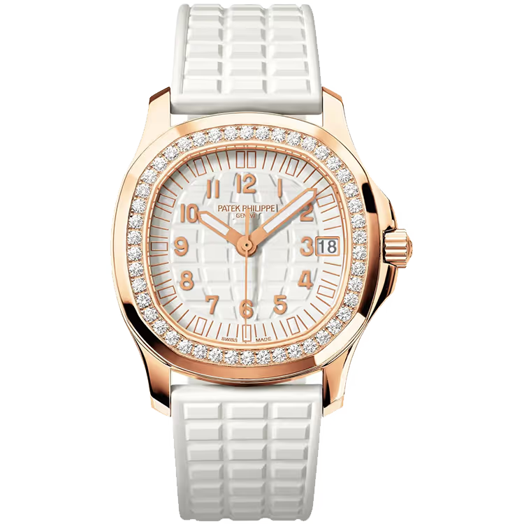 Patek Philippe Aquanaut Luce White Dial Rose Gold Diamond Bezel Rubber Strap 36mm - Image 1