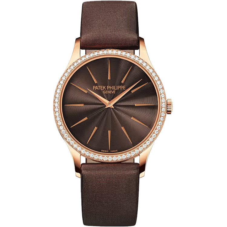 Patek Philippe Calatrava Chocolate Dial Rose Gold Diamond Bezel Fabric Strap 33mm - Image 1