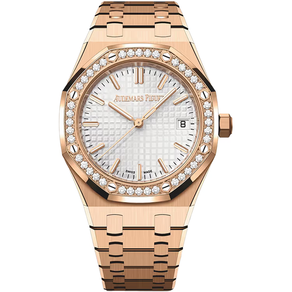 Audemars Piguet Royal Oak White Dial 50th Anniversary Rose Gold Diamond Bezel 34mm