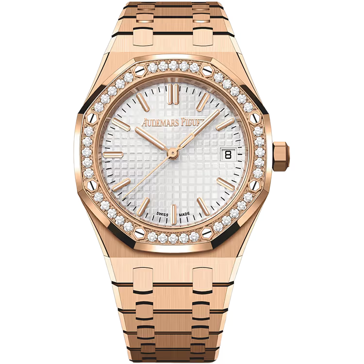 Audemars Piguet Royal Oak White Dial 50th Anniversary Rose Gold Diamond Bezel 34mm - Image 1