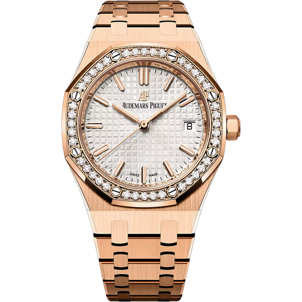 Audemars Piguet Royal Oak White Dial Rose Gold Diamond Bezel 34mm