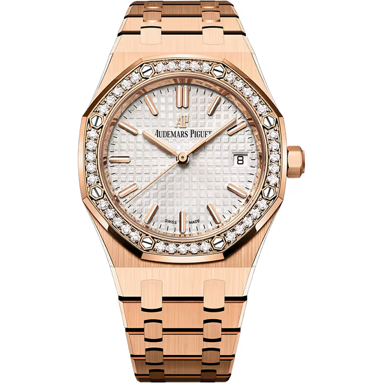 Audemars Piguet Royal Oak White Dial Rose Gold Diamond Bezel 34mm - Image 1