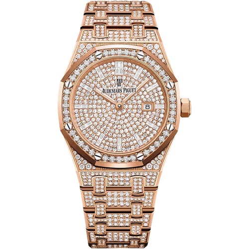 Audemars Piguet Royal Oak Diamond Pave Dial Quartz Rose Gold Diamond Bezel Diamond Bracelet 33mm