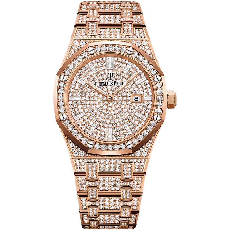 Audemars Piguet Royal Oak Diamond Pave Dial Quartz Rose Gold Diamond Bezel Diamond Bracelet 33mm - Image 1