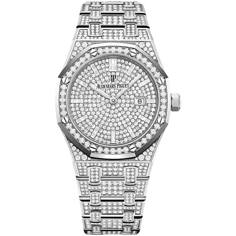 Audemars Piguet Royal Oak Diamond Pave Dial Quartz White Gold Diamond Bezel Diamond Bracelet 33mm - Image 1