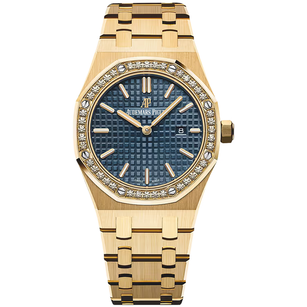 Audemars Piguet Royal Oak Blue Dial Quartz Yellow Gold Diamond Bezel 33mm