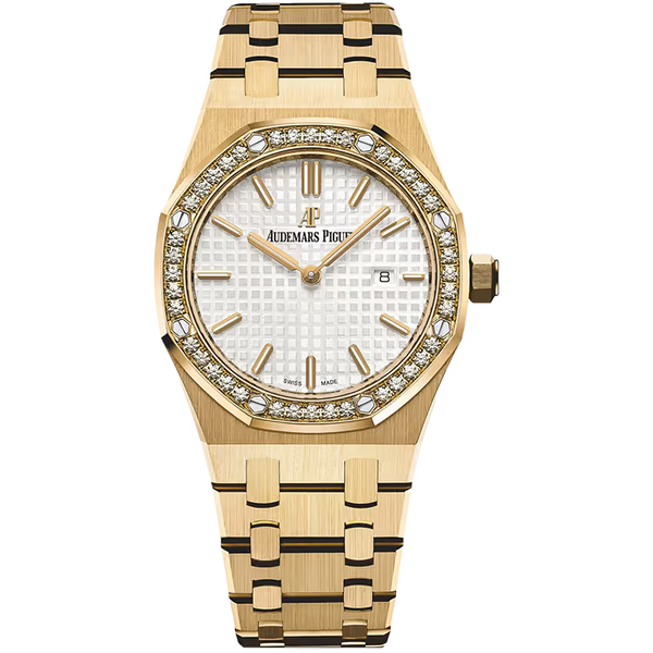 Audemars Piguet Royal Oak White Dial Quartz Yellow Gold Diamond Bezel 33mm