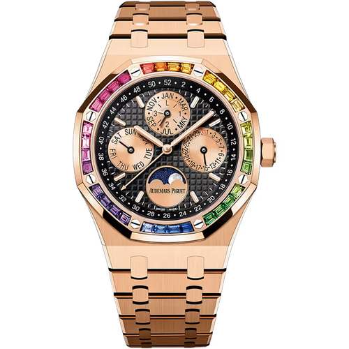 Audemars Piguet Royal Oak Black Dial Perpetual Calendar Rose Gold Rainbow Bezel 41mm - Limited 20